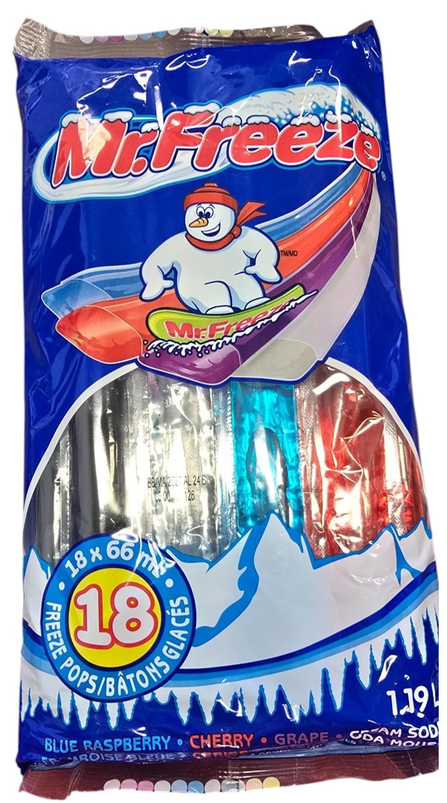 MR. FREEZE Freezies -18 Pack of Blue Raspeberry, Cherry Grape