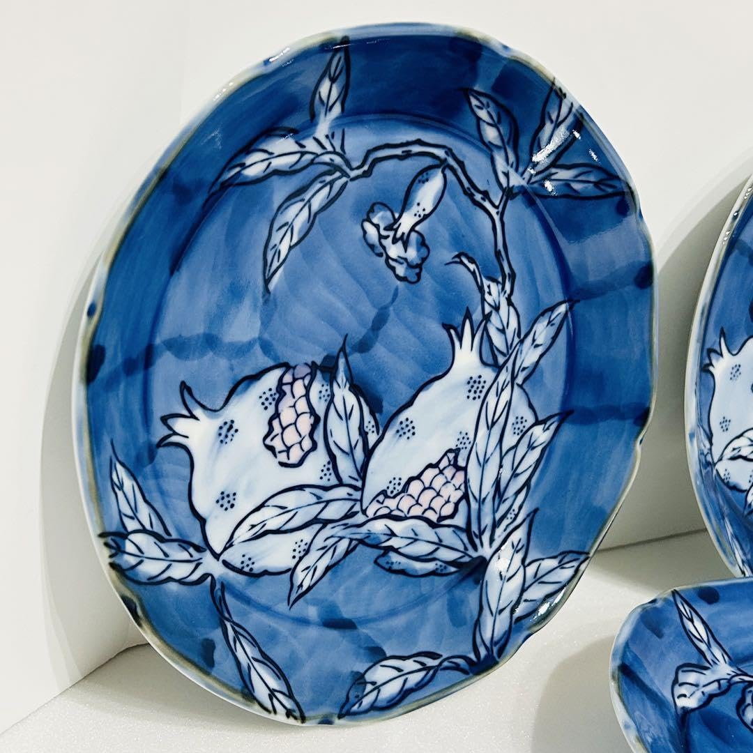 京焼名工 馬場京泉 染付色絵 柘榴に山水風景文 向付