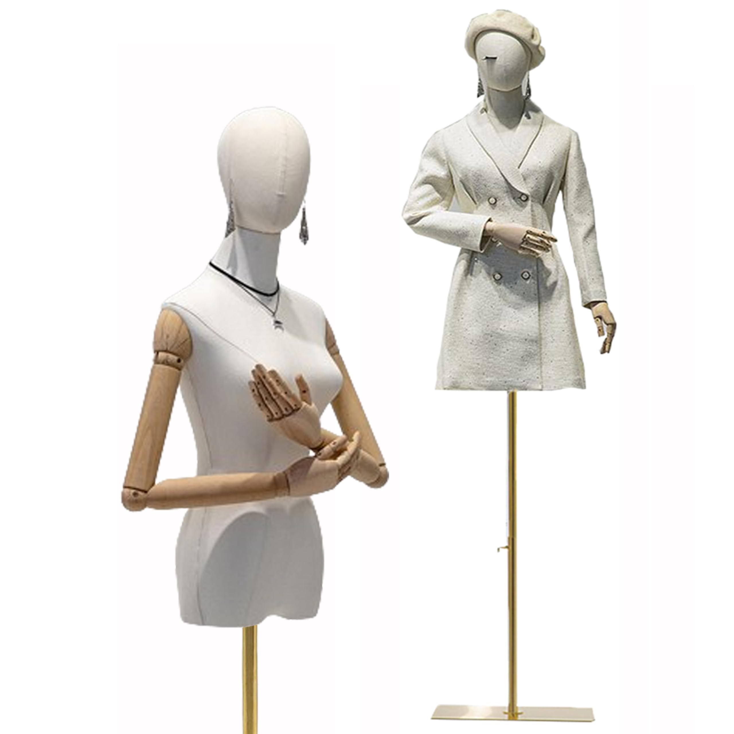 美品トルソー 女性 レディース マネキン アイボリー 可動式腕 ⁄ 土台