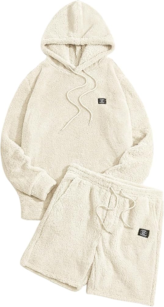 Verdusa Men's 2 Piece Tracksuit Sets Fleece Fuzzy Hooded