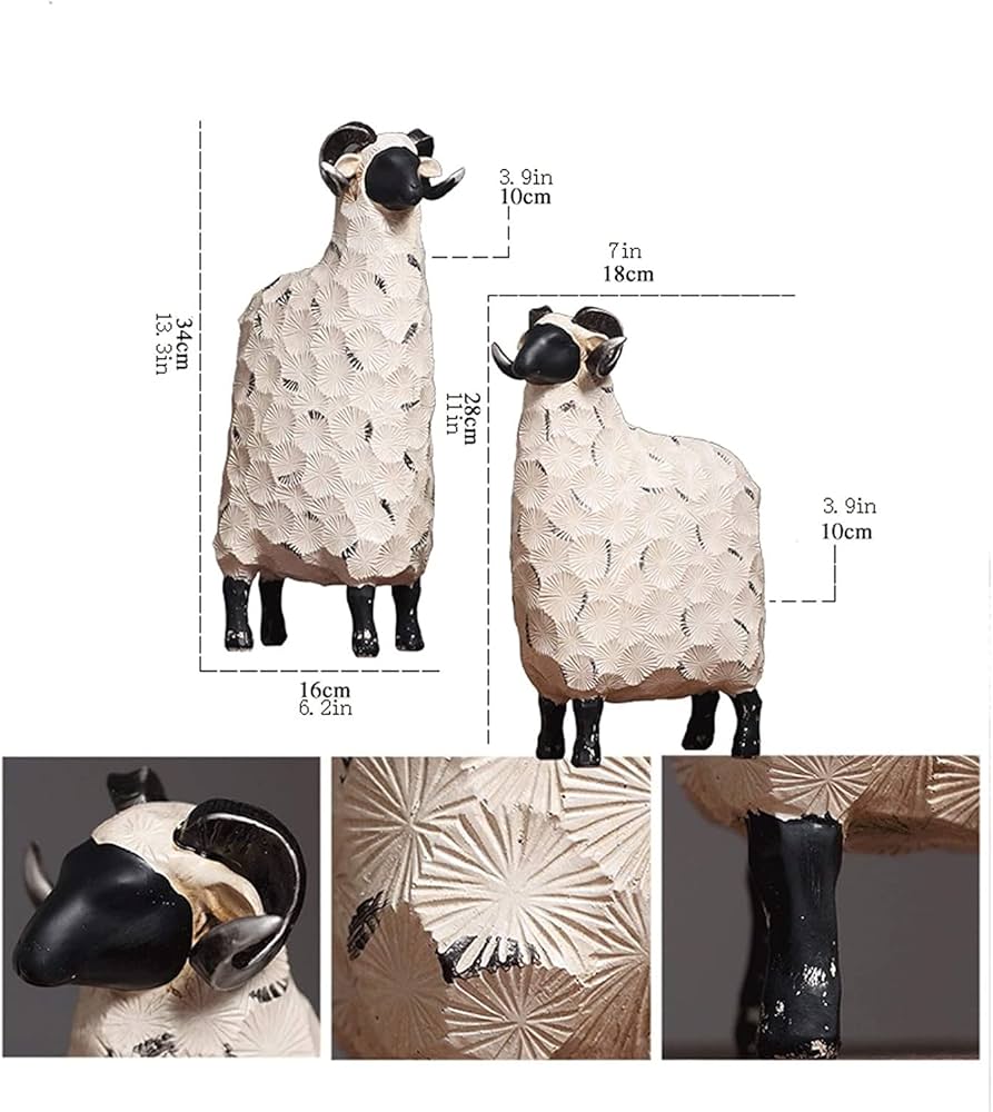 Amazon.co.jp: 彫刻の卓上像 羊の装飾樹脂動物像、2匹の羊/レトロ