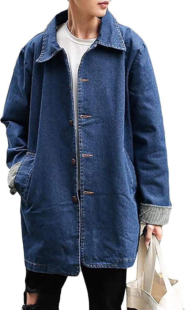 Amazon | [PIITE] メンズ デニム コート 無地 シンプル ゆったり