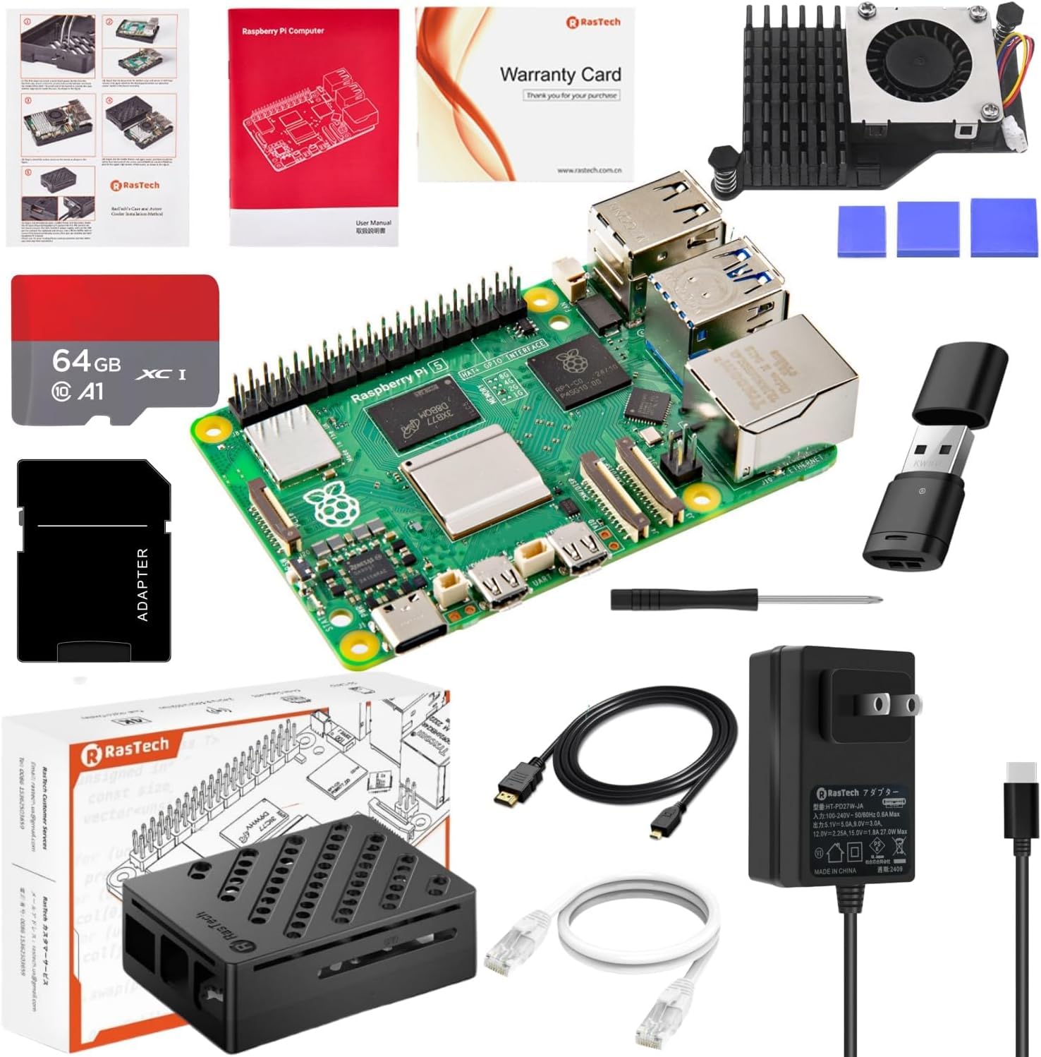 Amazon.co.jp: RasTech Raspberry Pi5 8GB Kit 技適済み raspberry pi5