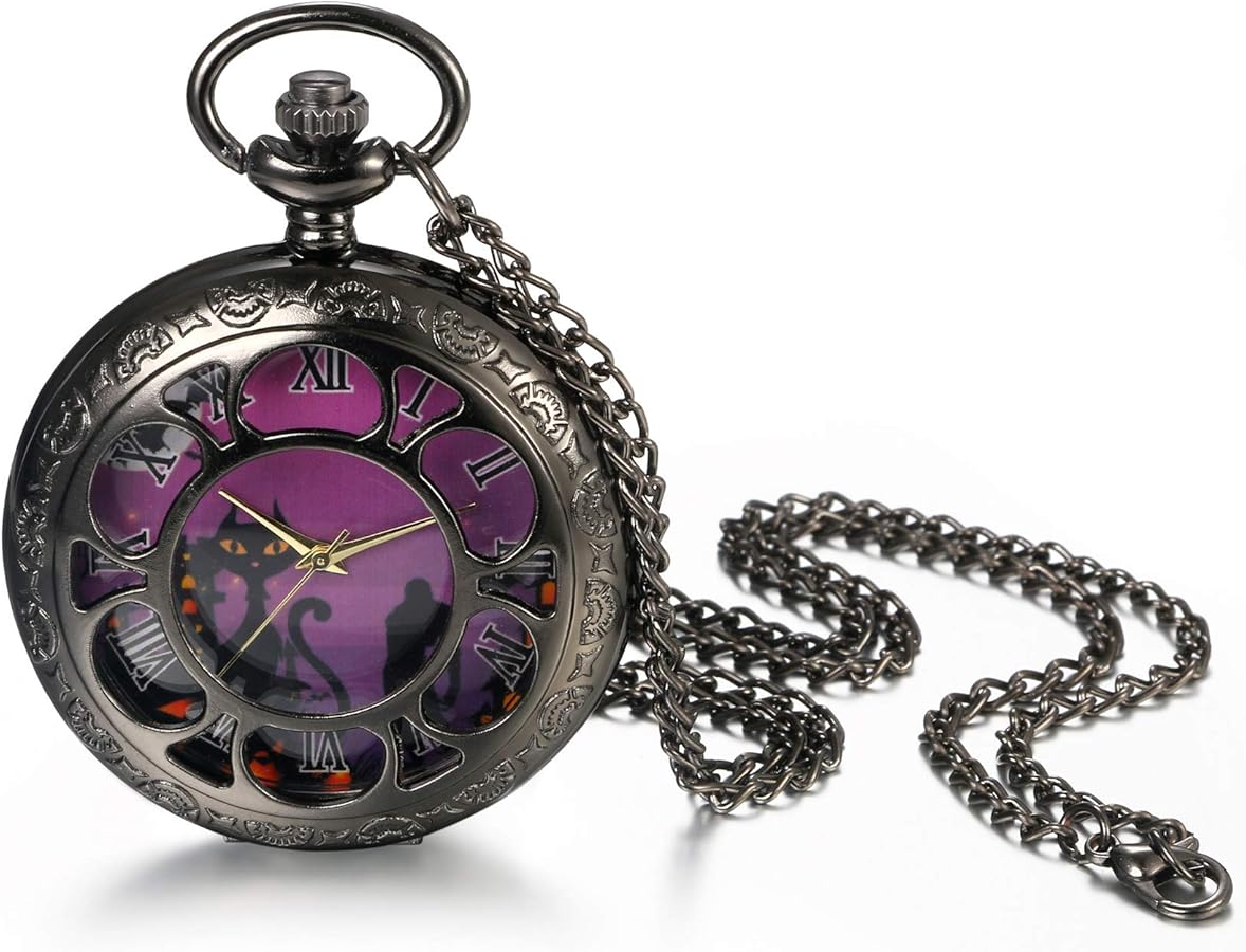 Amazon | Lancardo 懐中時計 スケルトン アンティーク 黒猫 ローマ数字