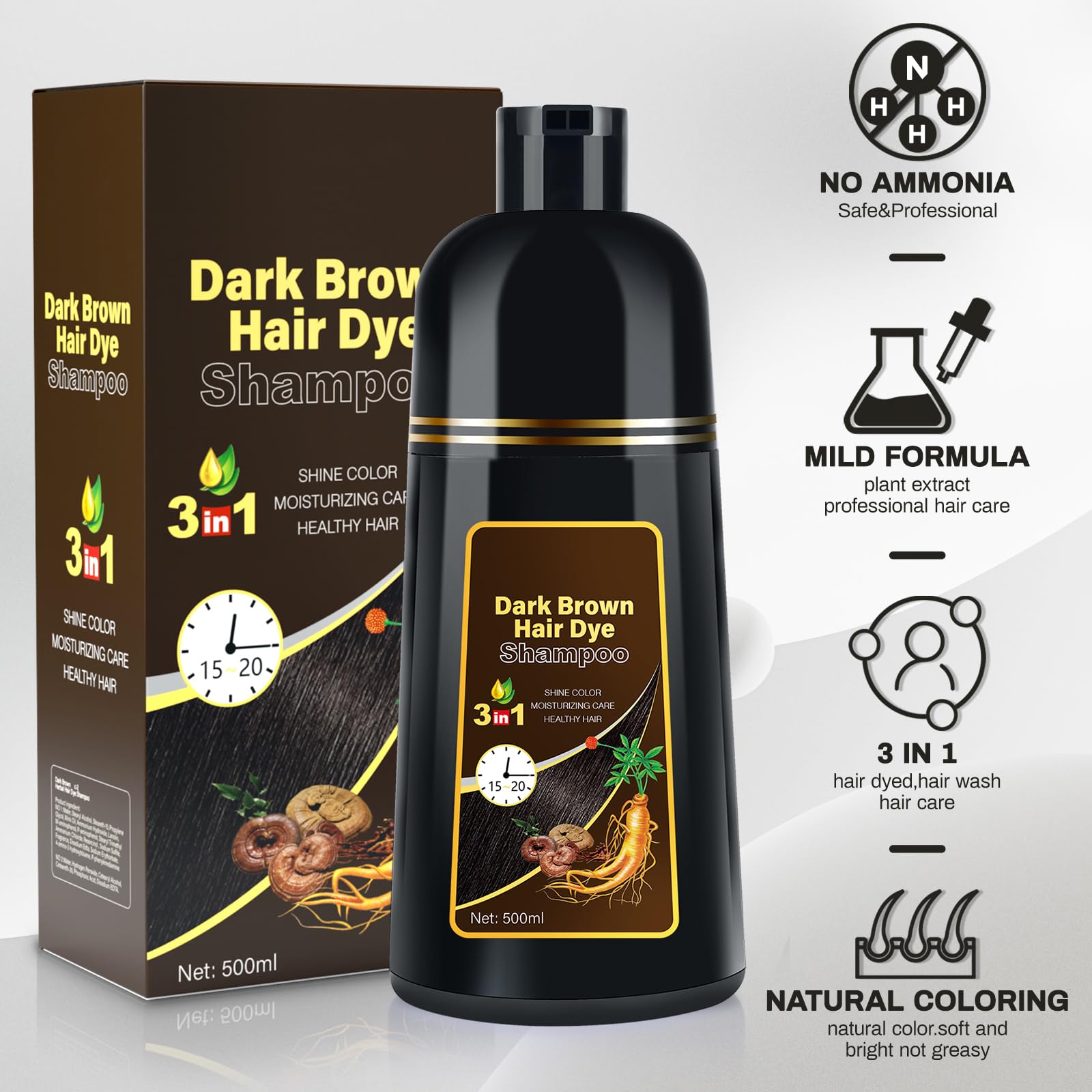 Amazon.com : Cosmpro Dark Brown Natural Hair Dye Shampoo 3 in 1