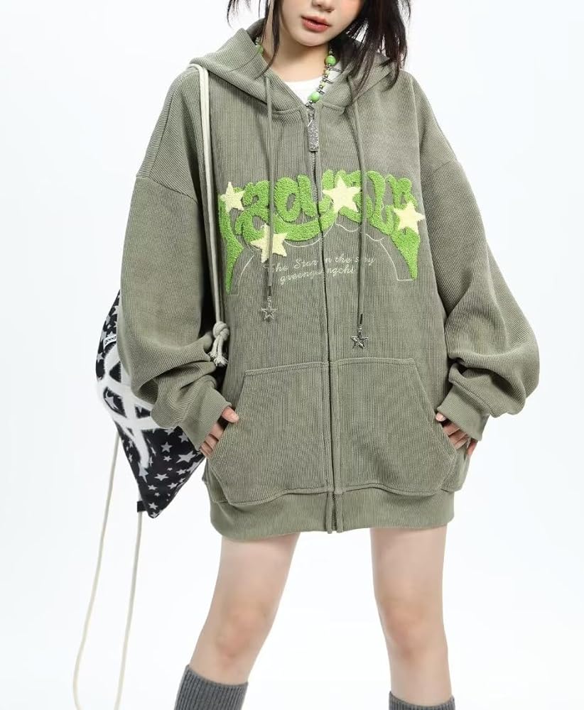 Amazon.co.jp: Sumleno Y2K ジップアップ パーカー レタープリント