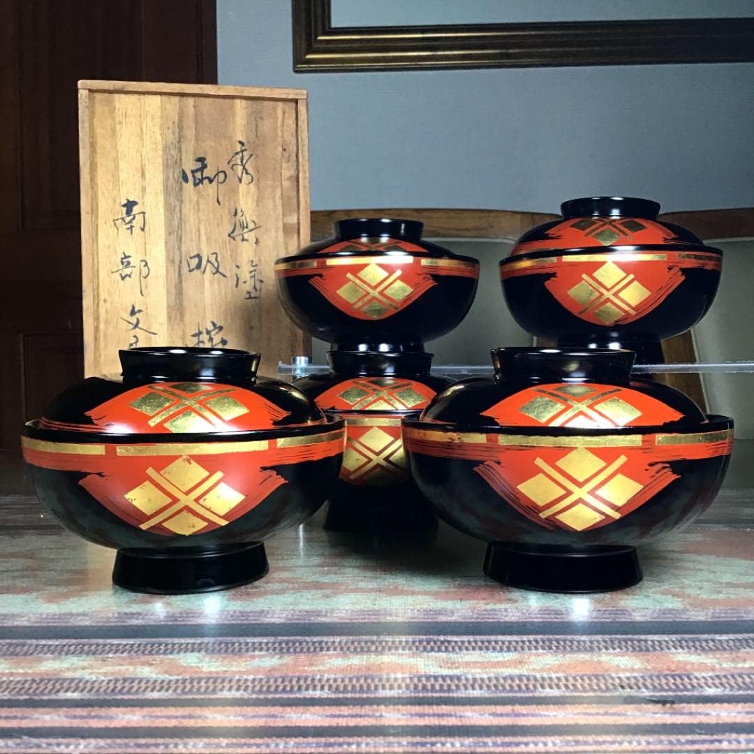 漆器 朱漆 内朱塗 漆器 吸物 懐石椀 煮物椀 10 客 牡丹柄 アンティーク