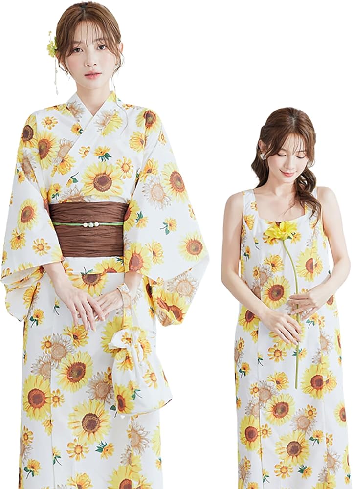Amazon.co.jp: [Malymoon] 浴衣 ワンピース 2way 黄色 向日葵 ひまわり