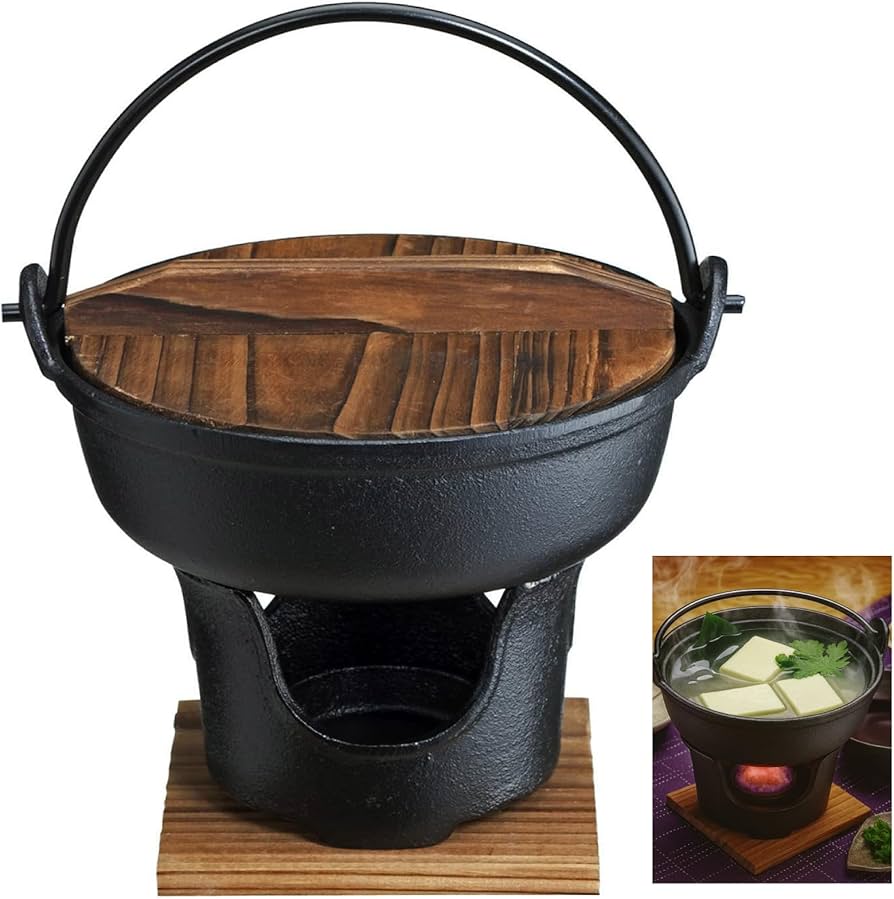 Amazon.co.jp: いろり 鍋 約18cm コンロセット 木蓋 敷板付 1-2人用