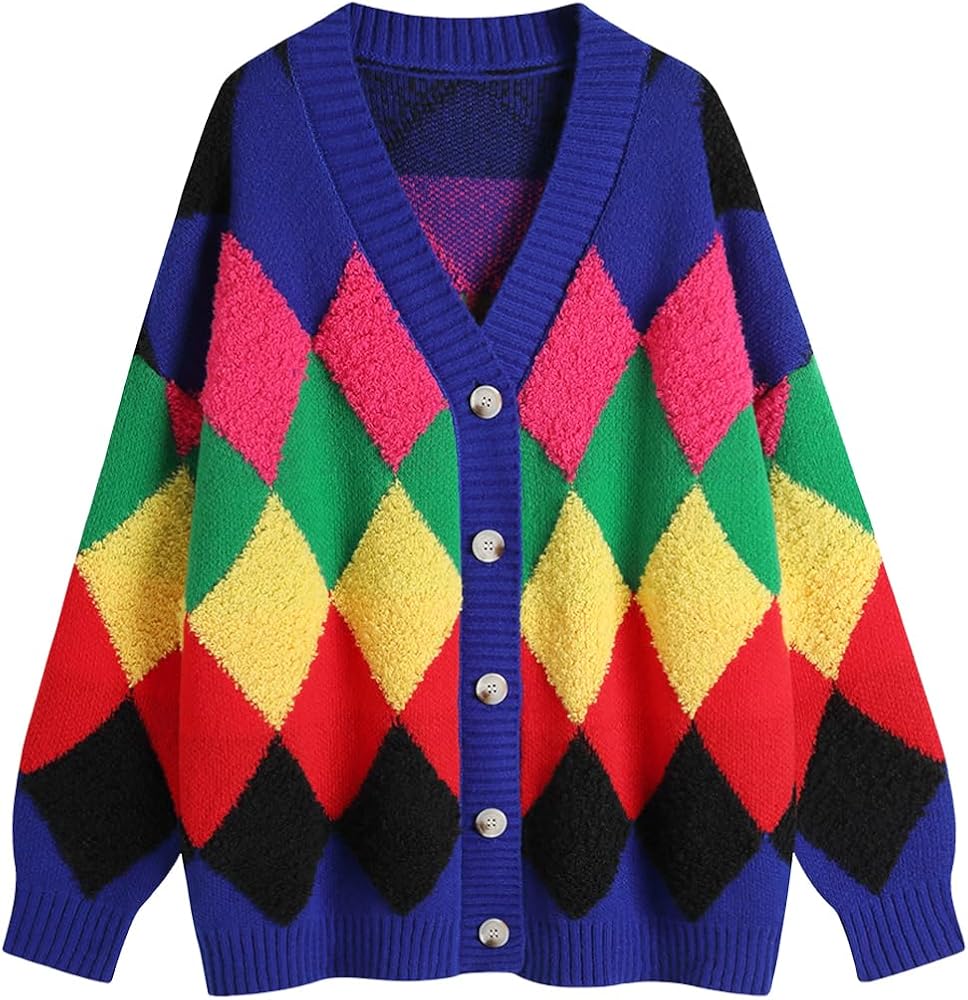 Ckikiou Women's Oversized Fall Winter Button Down Cute Color Block