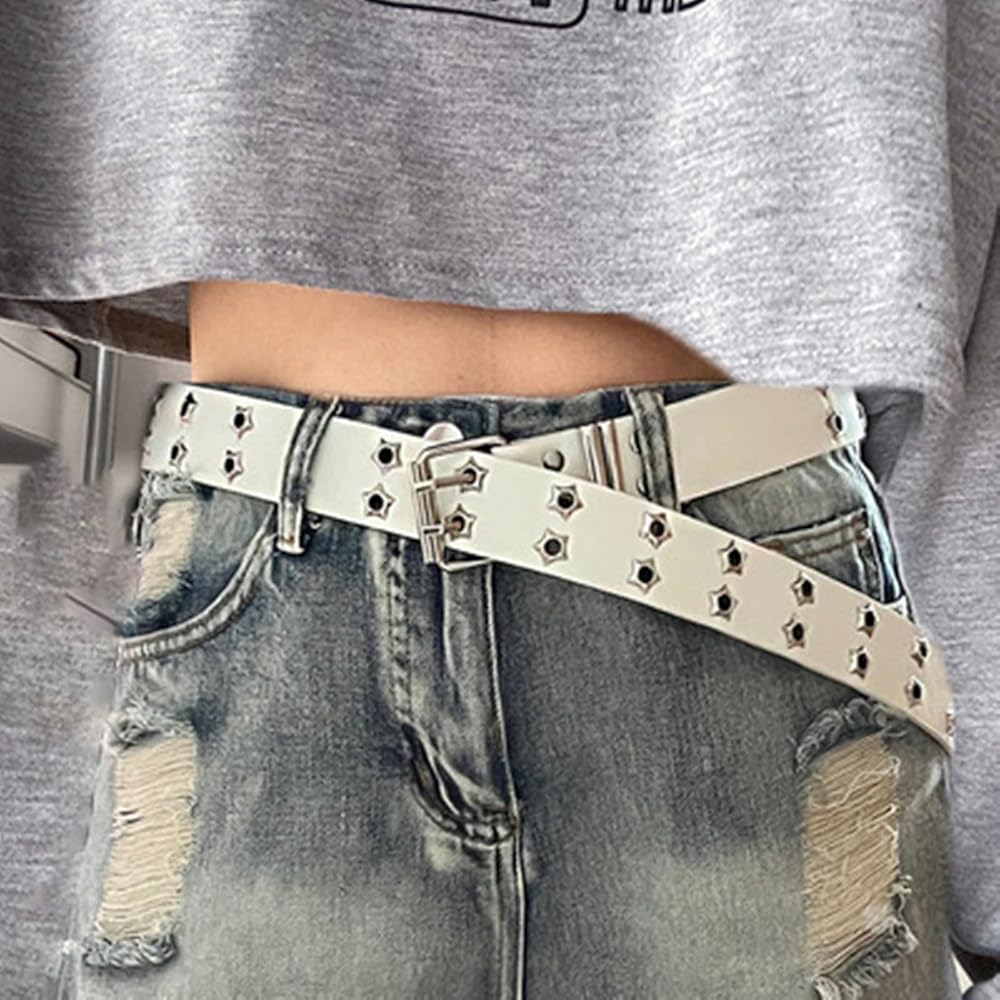 Amazon | [Lamerry] ダブルピンベルト スタッズベルト 白 y2k