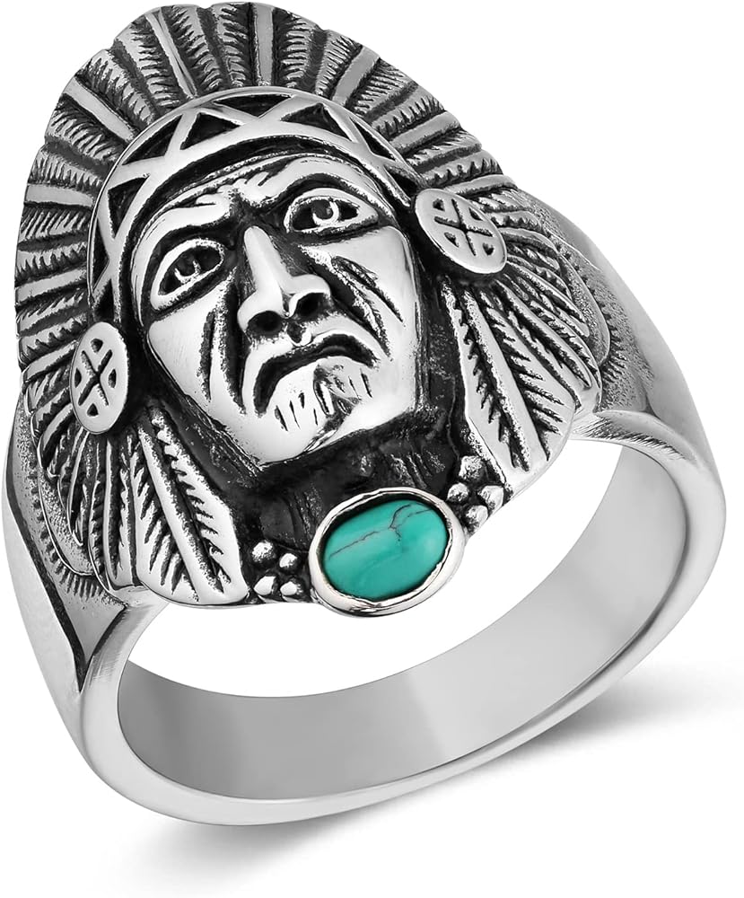 HZMAN Indian Chief Head Ring for Men Stainless Steel Vintage