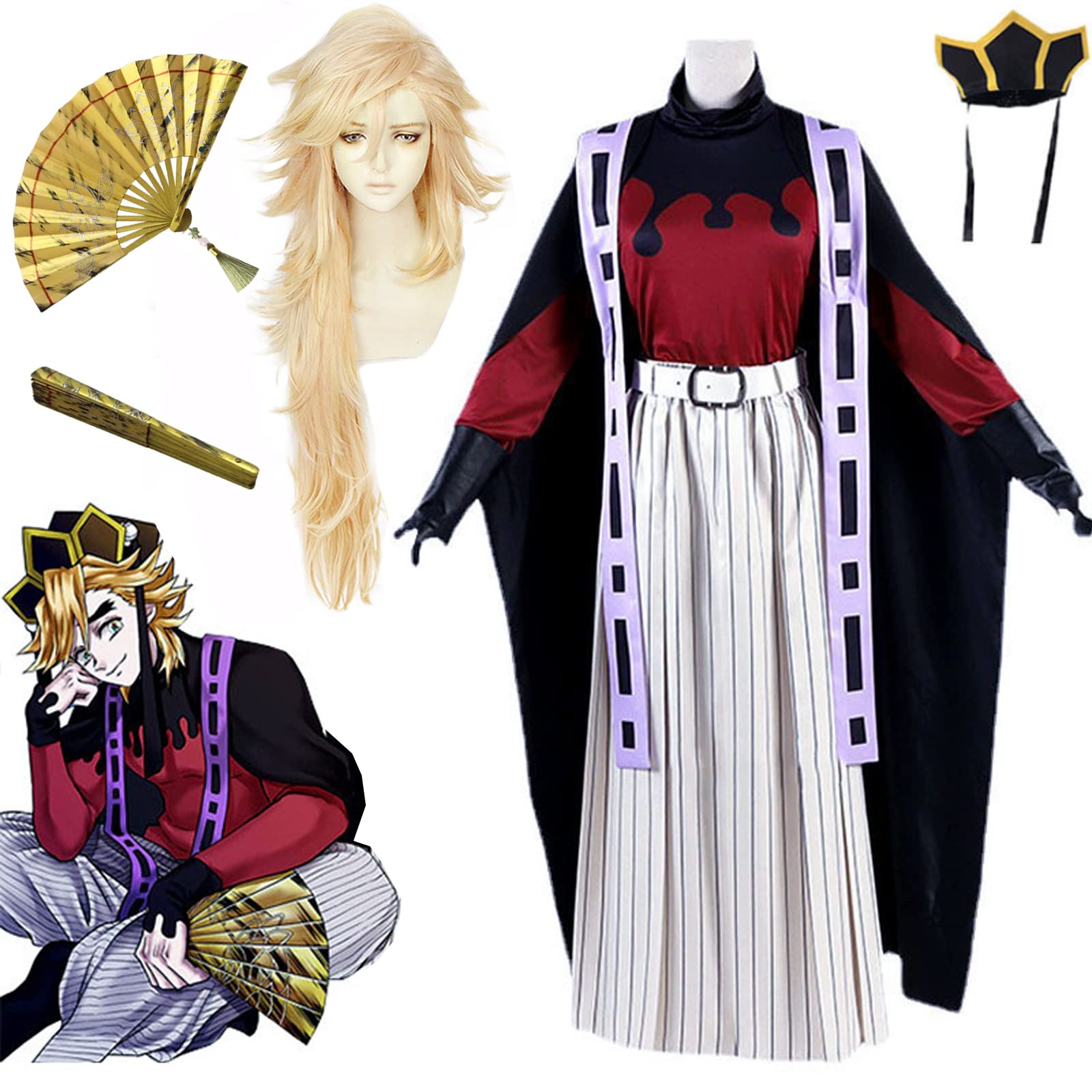 Amazon.co.jp: 童磨（どうま） コスプレ衣装 ウィッグ 扇子付き 和服