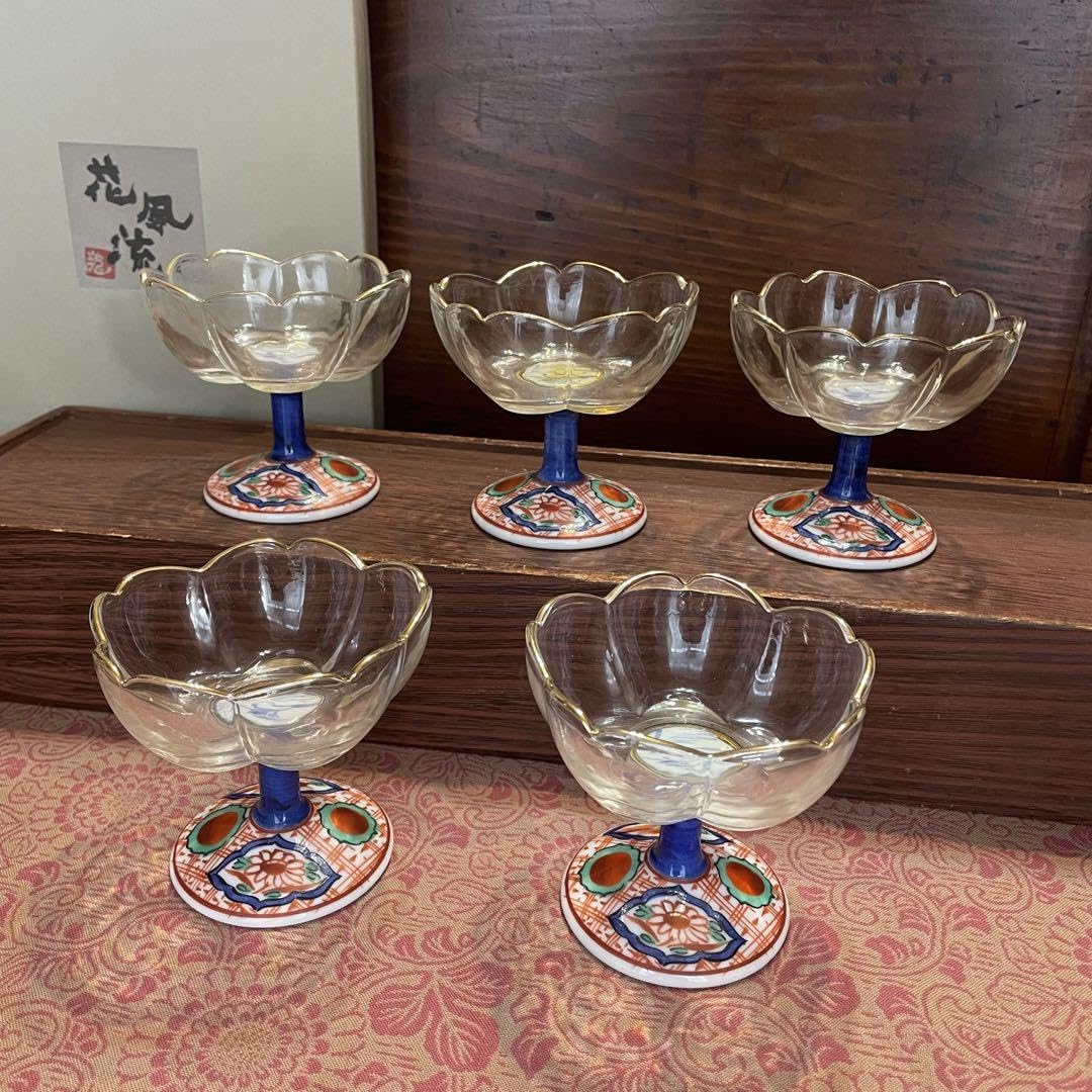 Amazon.co.jp: 龍峯 赤絵ガラスデザート揃 つみき 三洋陶器 花風流