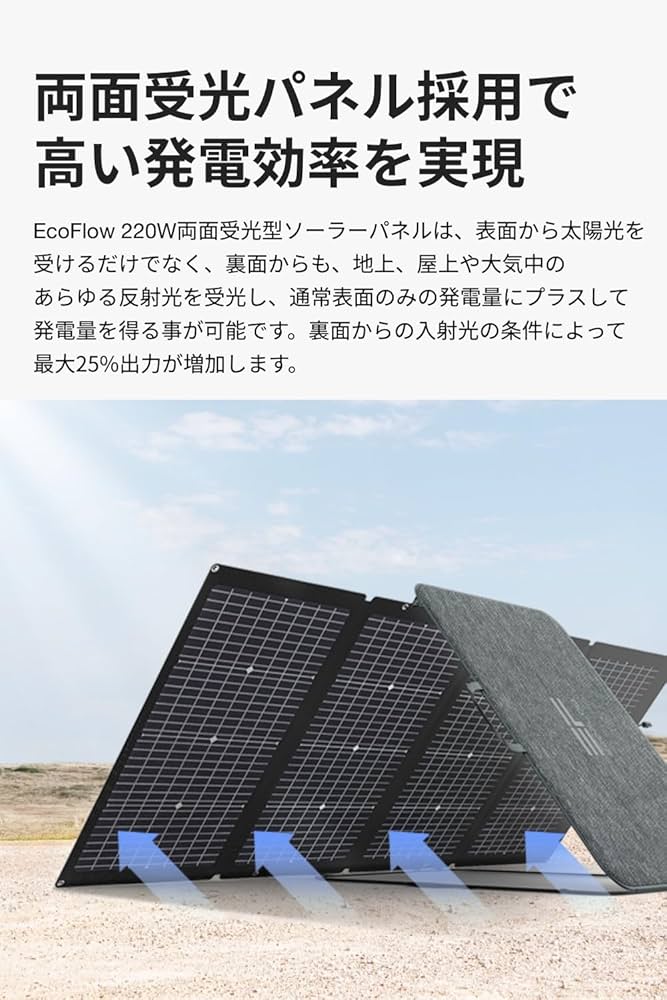 Amazon.co.jp: EcoFlow ソーラーパネル 220W 両面受光型 折りたたみ式