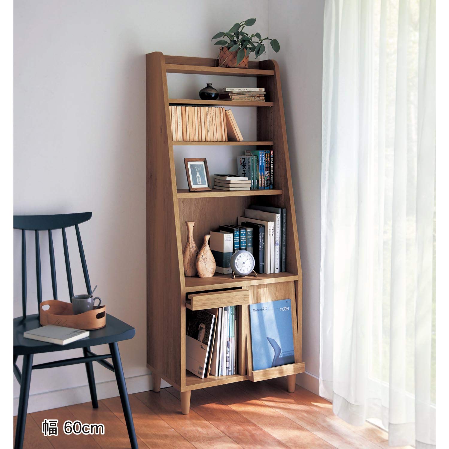 Amazon｜[ベルメゾン] キャビネット 飾れる 斜め 本棚 ナチュラル 60