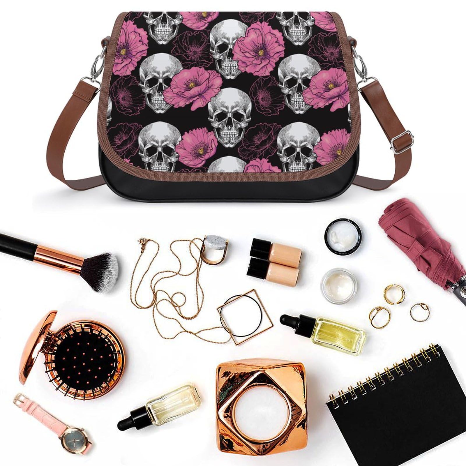 Amazon.co.jp: ドクロ柄 髑髅柄 骸骨柄 頭蓋骨柄 ショルダーバッグ PU