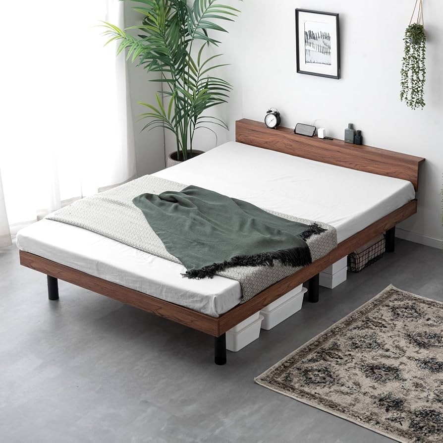 Amazon｜タンスのゲン ベッド シングル 宮棚付き 2口コンセント付 高