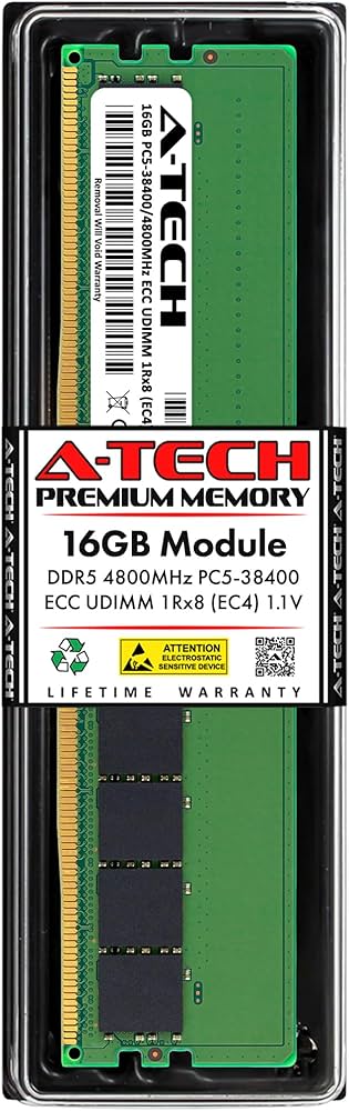 A-Tech 16GB DDR5 4800MHz PC5-38400 ECC-UDIMM 1Rx8 (EC4 9x4) Single