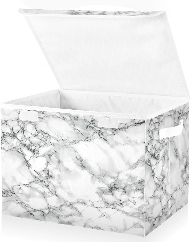 Amazon｜収納ボックス 折り畳み式 白い大理石 収納ケース ふた付き