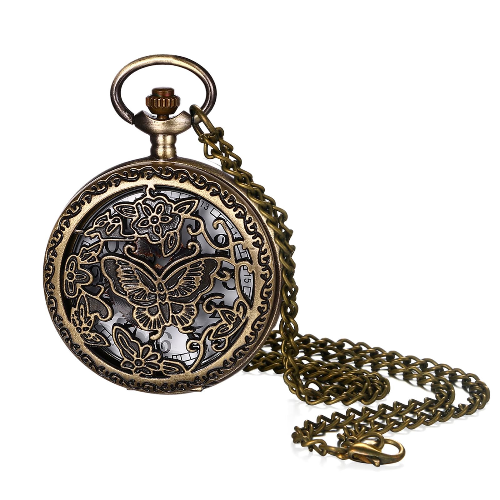 Amazon.co.jp: 懐中時計 アンティーク 蝶 チョウ スケルトン アナログ
