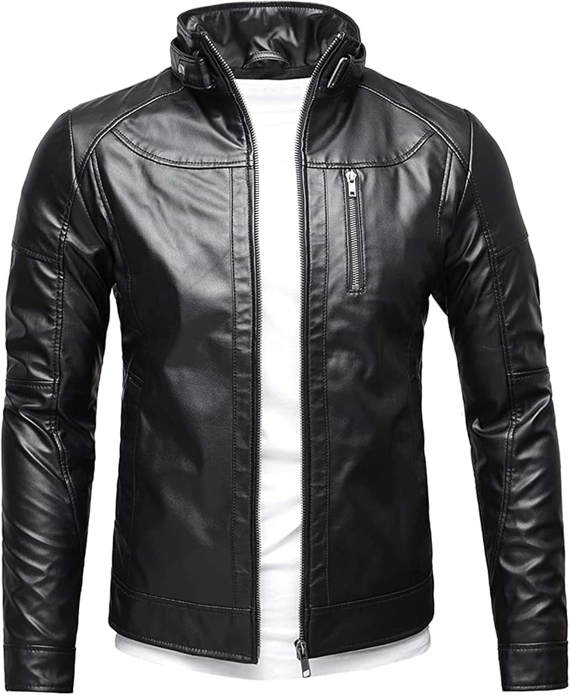 AKS Mode Motorcycle Faux Leather Jacket - Black Faux Leather