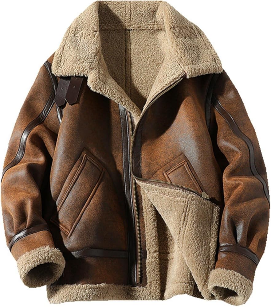 Amazon | [GUREITOJP] ムートンジャケット B-3 レザージャケット PU革