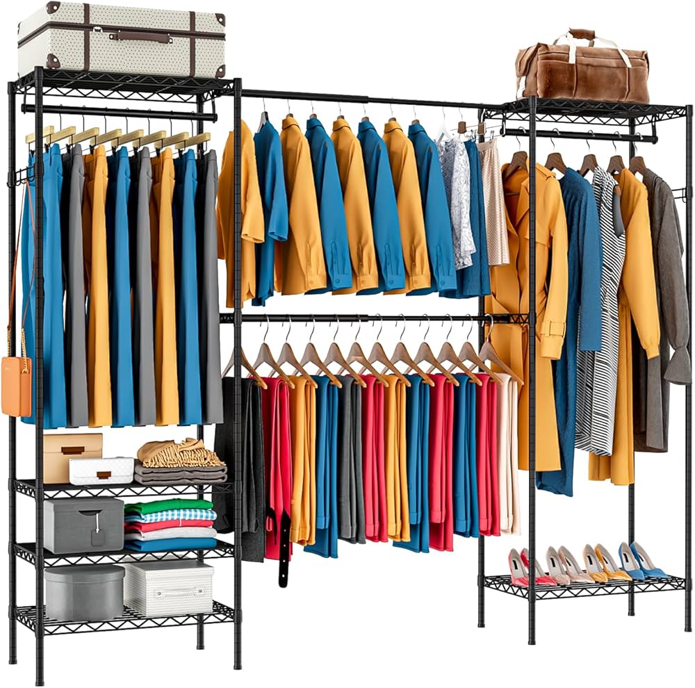 Amazon｜PASRLD ハンガーラック 幅調整可 伸縮式ワードローブ メタル