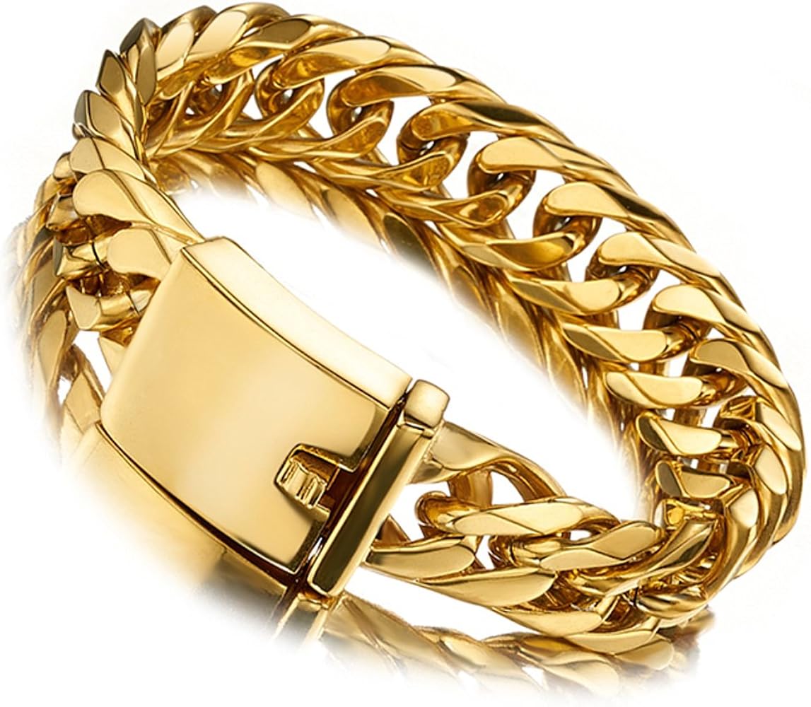 Amazon.com: Jxlepe Miami Cuban Link Chain Bracelet 18K Gold 16mm