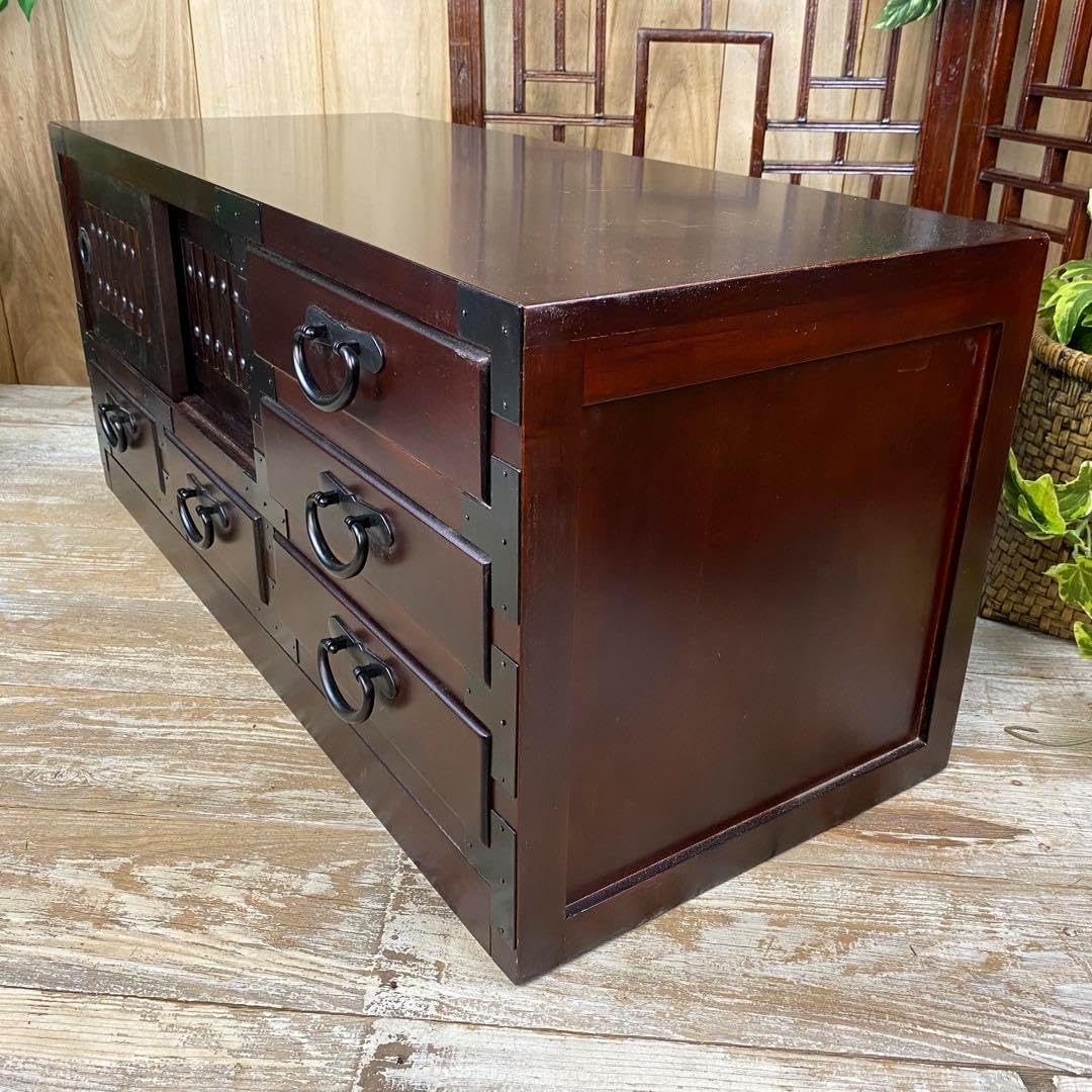 人気再入荷民芸家具桐材天然無垢和引き戸付きチェスト横長テレビ台