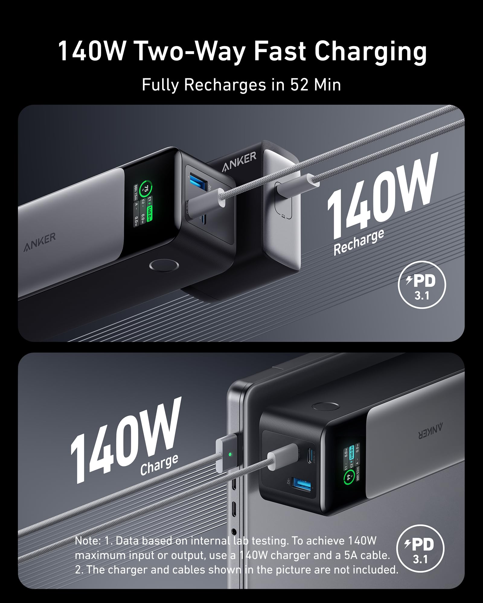 Amazon.com: Anker 737 Power Bank, 140W Max 3-Port Laptop Portable