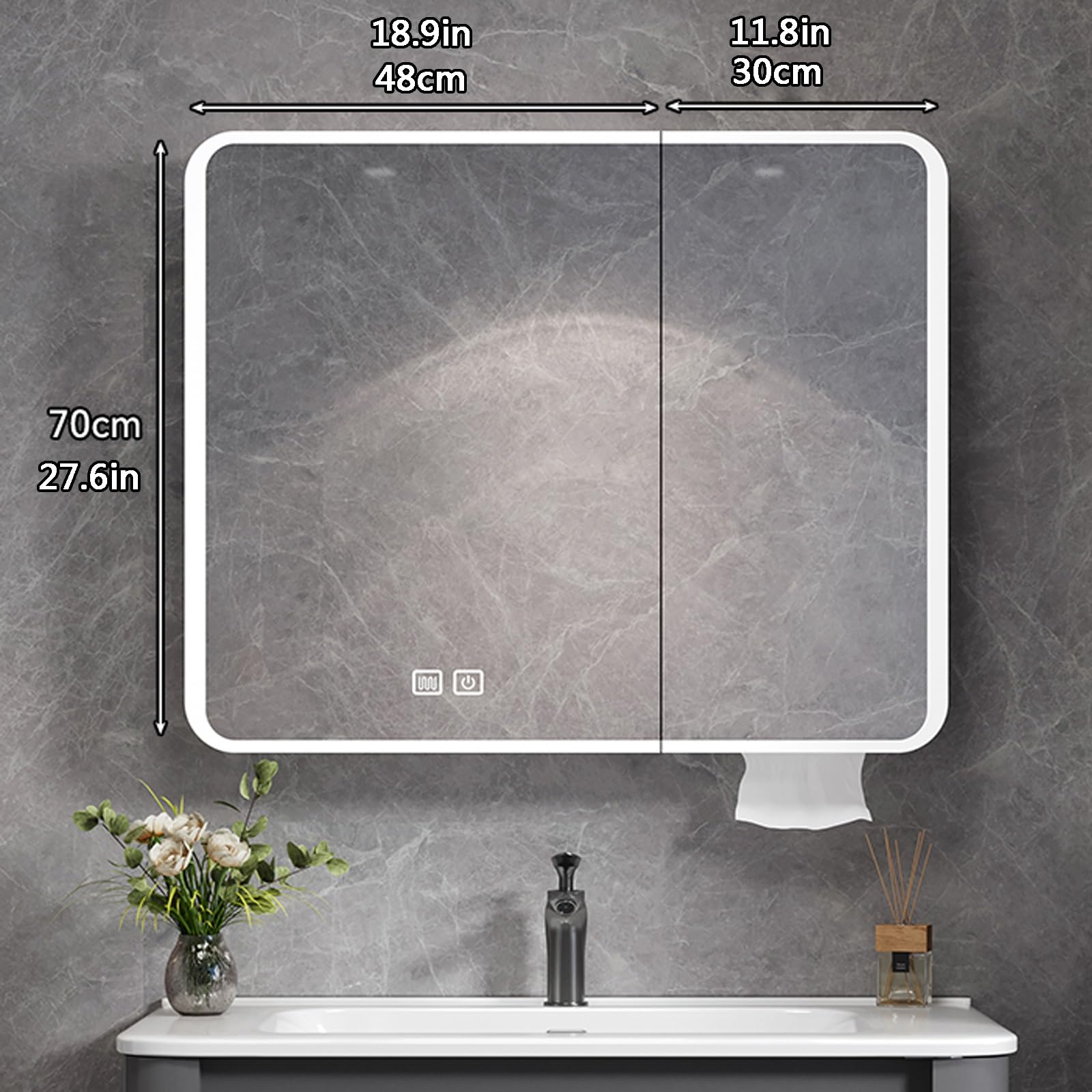 Amazon.co.jp: アルミニウムミラーキャビネット led,洗面化粧台 ミラー