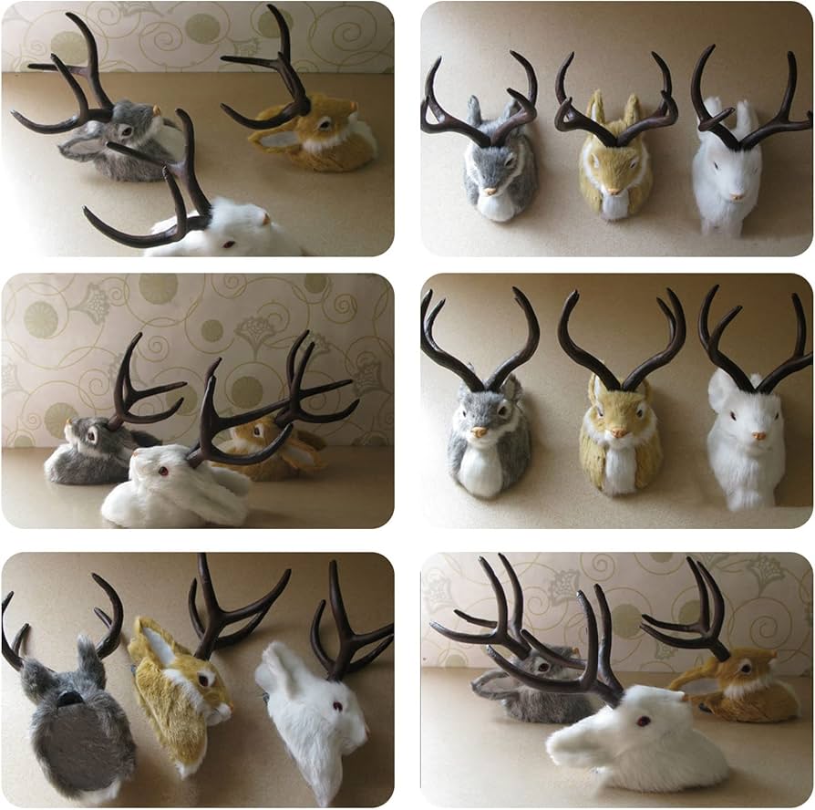 Amazon.co.jp: 壁掛け 兎の頭 鹿の角 オブジェ ウサギ 壁飾り アニマル