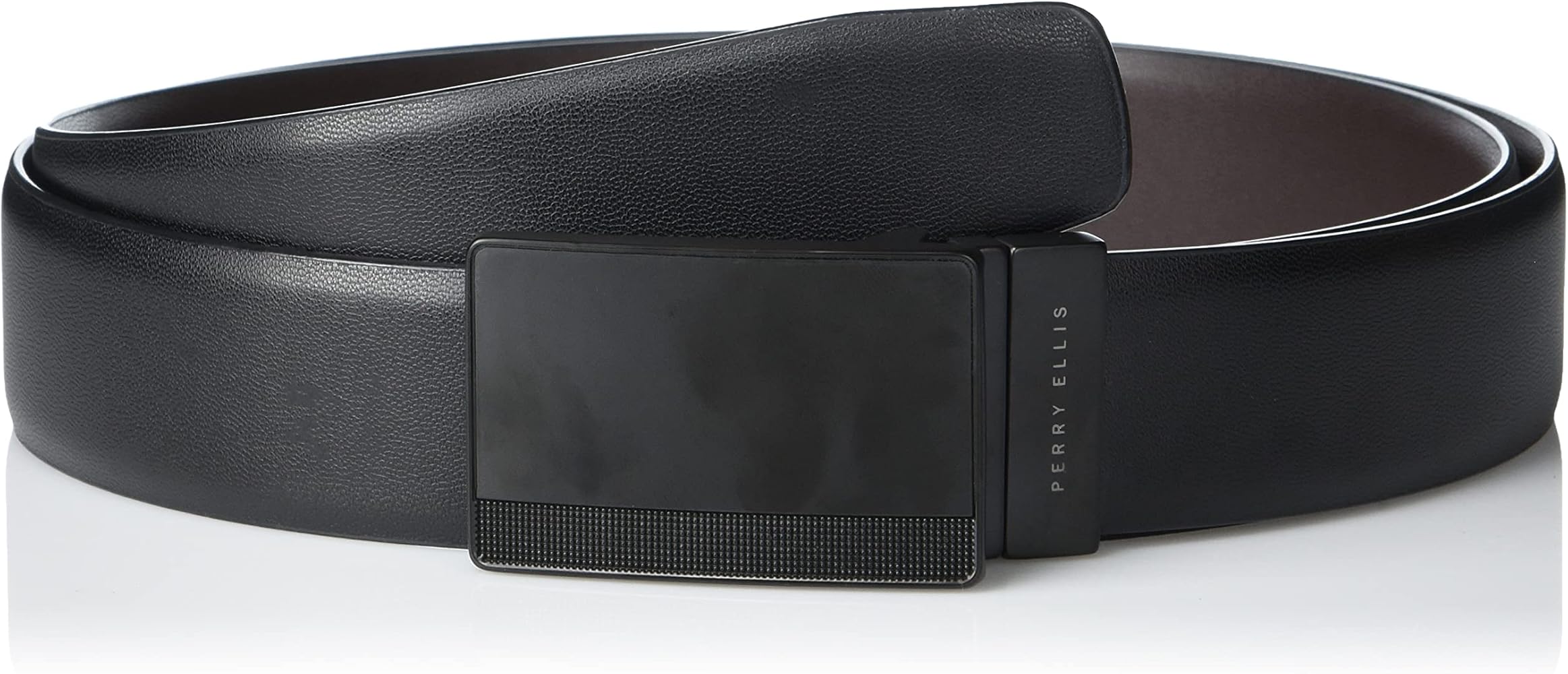 Perry Ellis Men's Reversible Leather Belt With Black Pattern