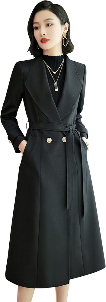 Amazon | [Hanmall] トレンチコート ボタン Vネック ベルト付き コート