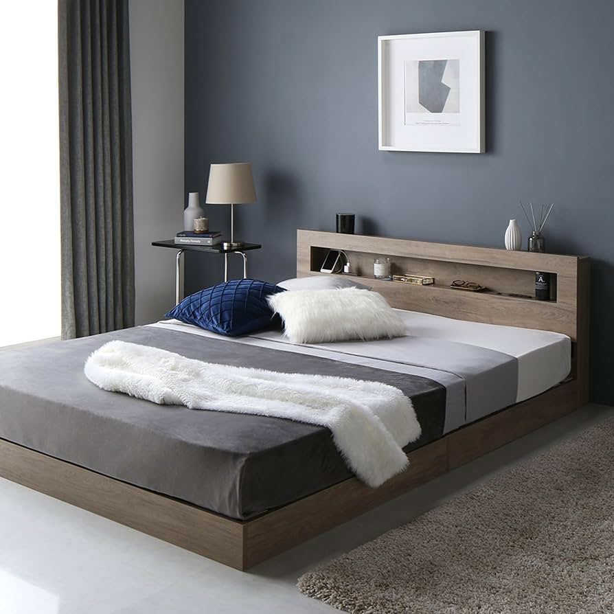 Amazon｜RASIK ベッド ダブル フレームのみ グレージュ すのこ ロー