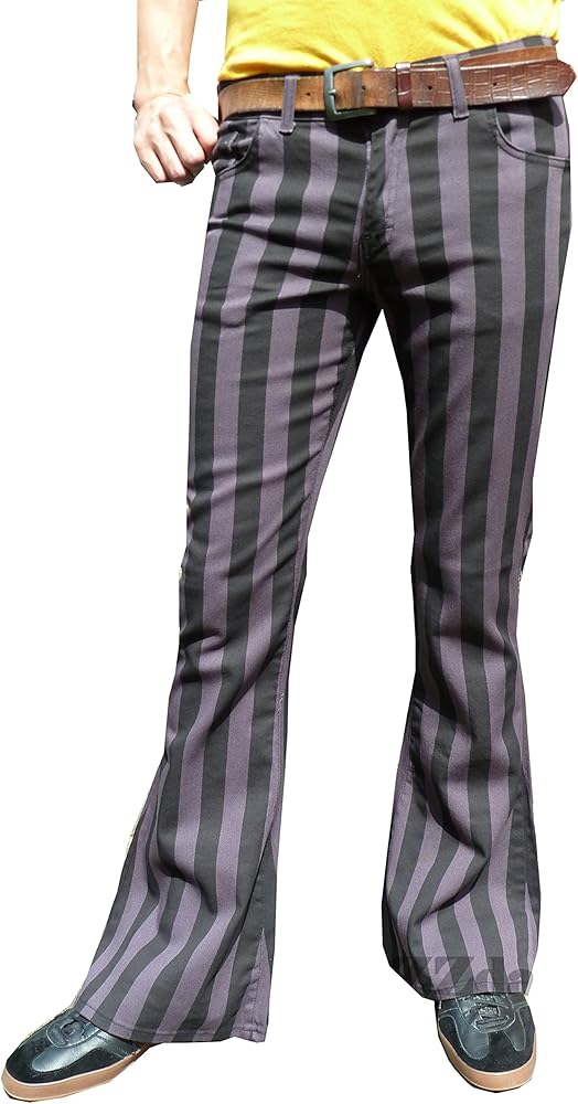 Mens Bell Bottoms Flares Grey Gray & Black Stripes Striped Pants