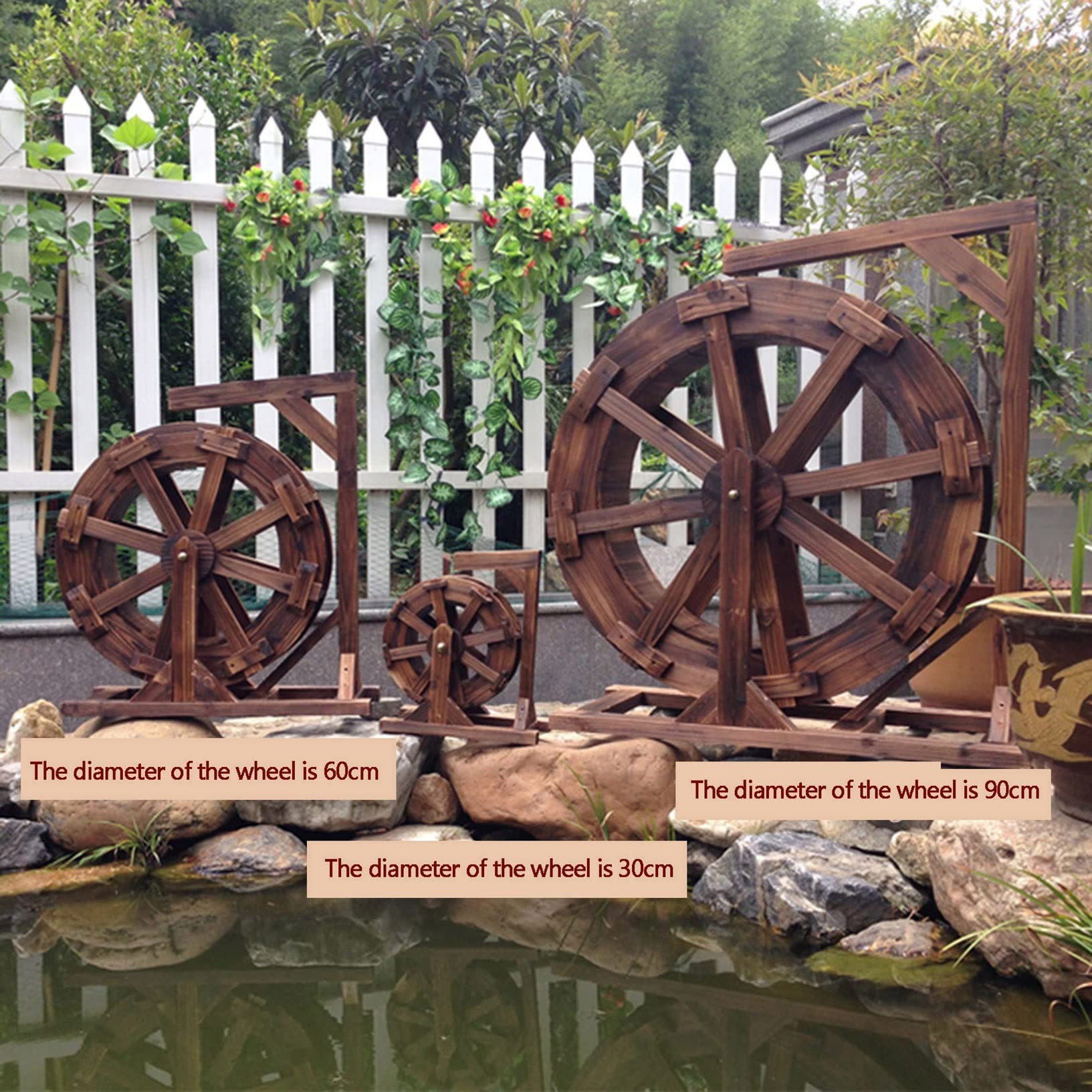 ⭐︎みやびを様⭐︎水車 木製 水車径46㎝ 庭 置物 和風 庭園 Amazon.co
