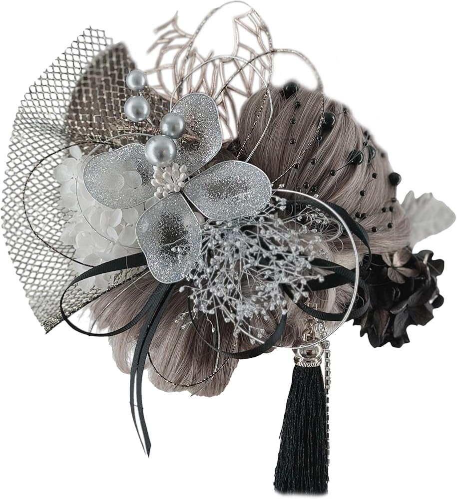 Amazon.co.jp: ディップアート 髪飾り 成人式 卒業式 結婚式 白 黒