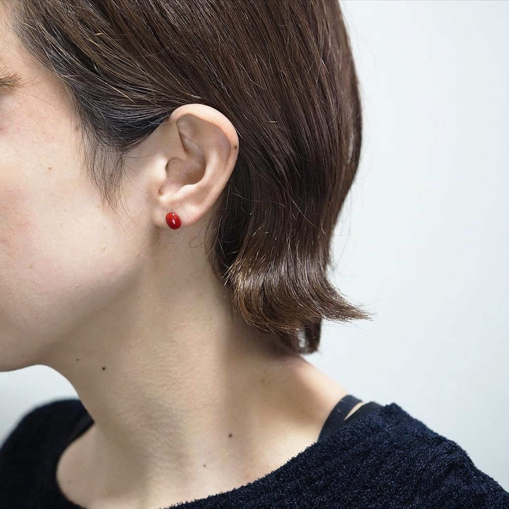 Amazon | [K.jewel] K18 血赤珊瑚 スタッドピアス オーバル6×8mm 天然