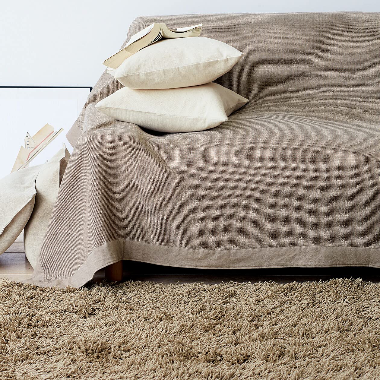 Amazon｜無印良品 綿ワッフル多用布220x260 ベージュ 44739334｜ソファ