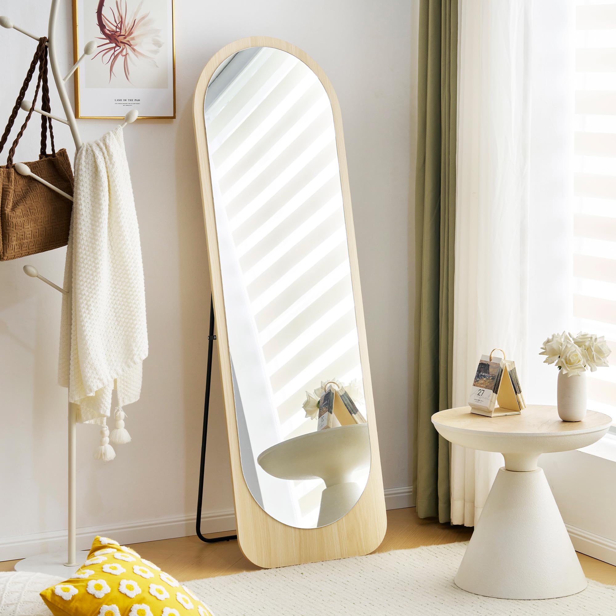 北欧レトロ 塩川光明堂 木製 キャスター付き スタンドミラー 姿見 全身