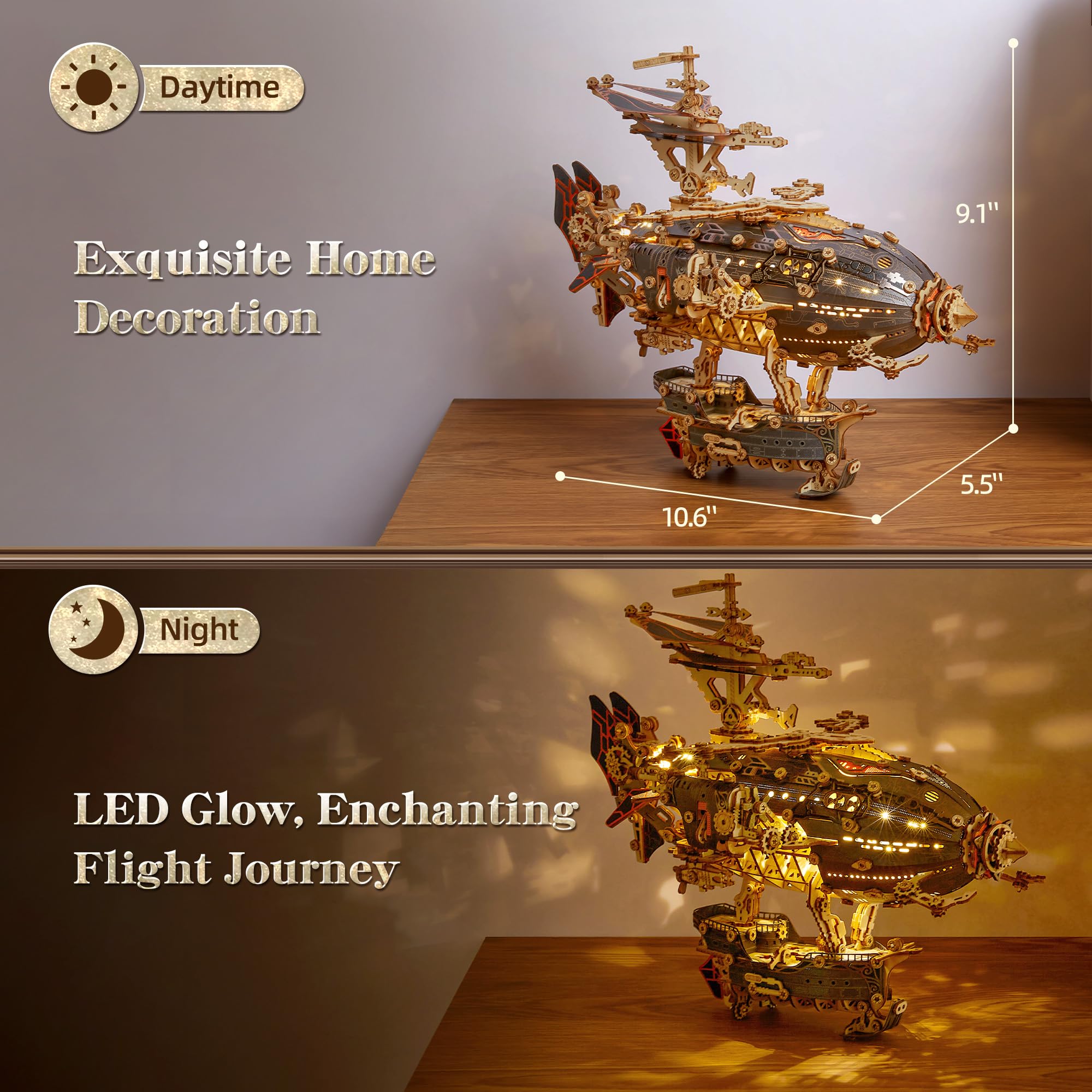 Amazon | FUNPOLA LED 3D木製パズル ファンタジー 飛行船モデル