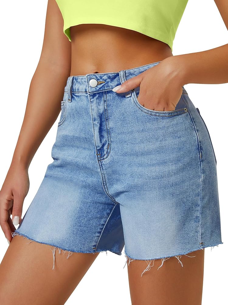 AUWUKA Womens High Waist Jean Shorts Wide Straight Leg