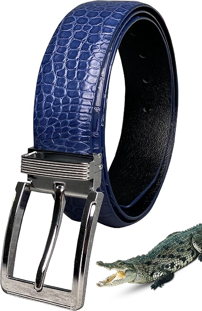 Amazon | [vinacreations] ネイビーブル クロコダイルベルト ワニ革