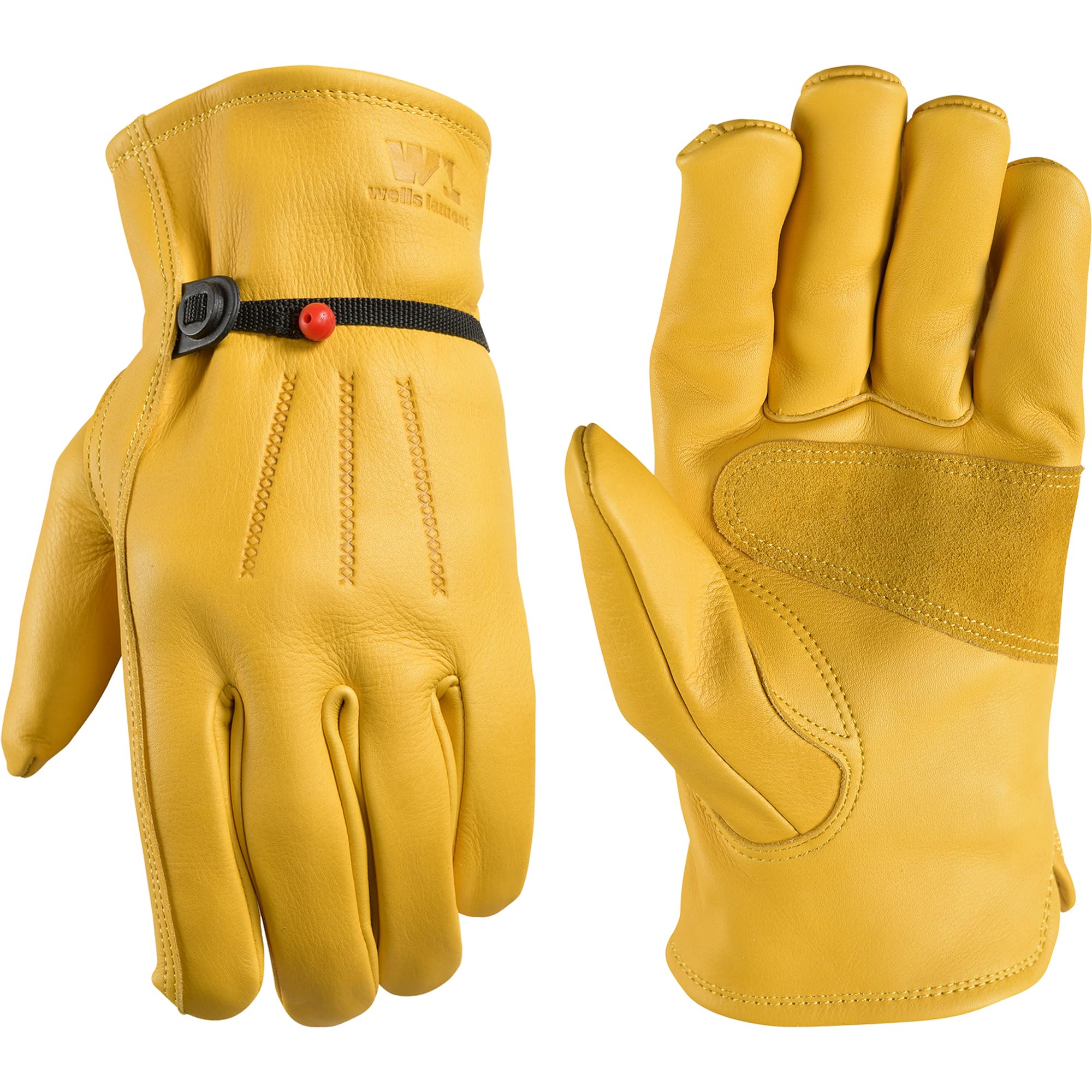 WELLS LAMONT Men's Leather Work Gloves with Adjustable Wrist
