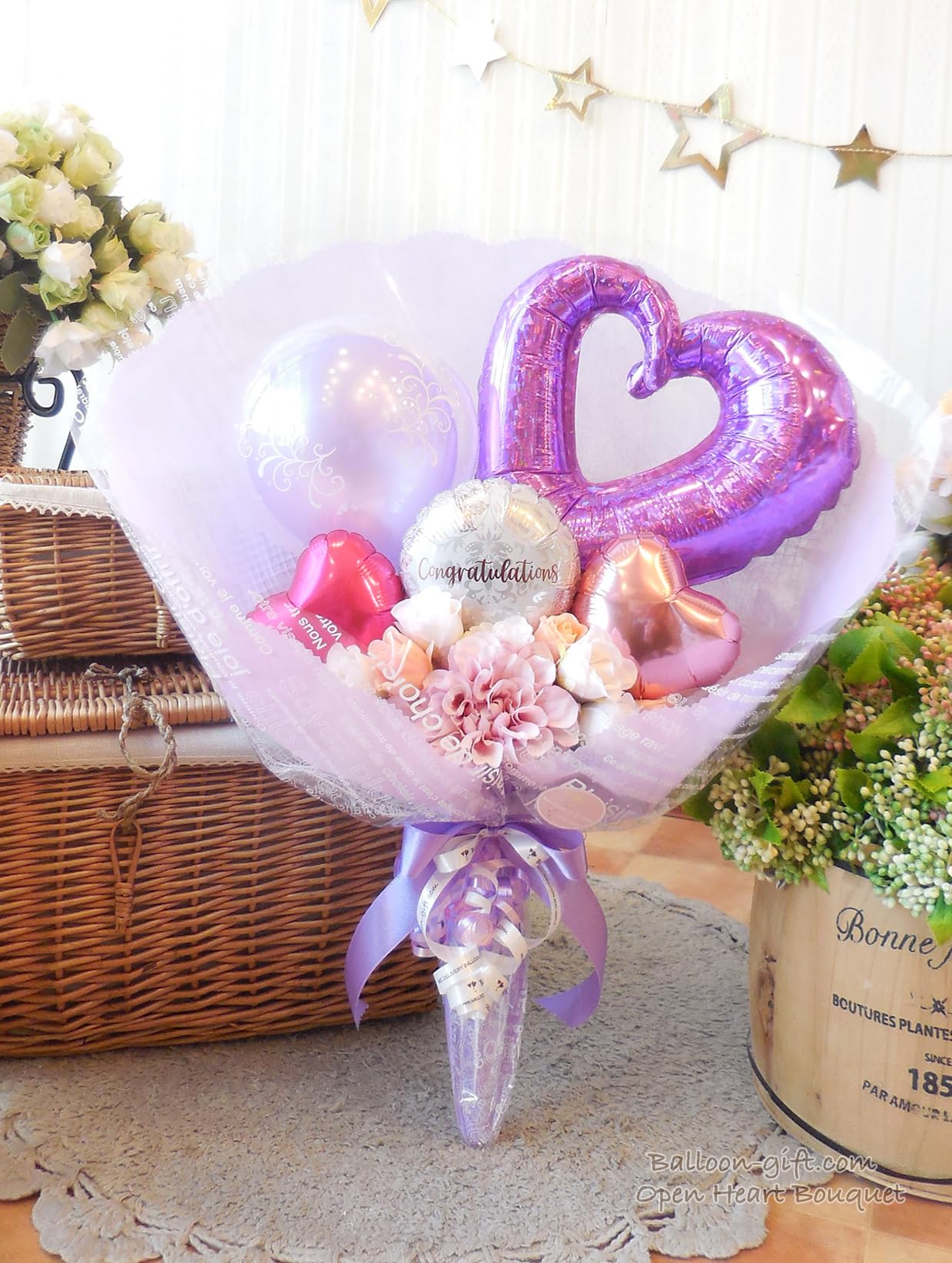 Amazon | バルーンの花束型ブーケ 〜オープンハートブーケ〜 (3 紫