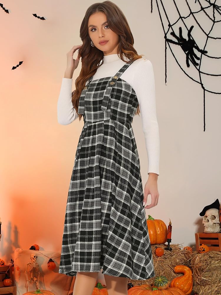 Amazon.com: Allegra K Women Plaid Dresses Overall Vintage
