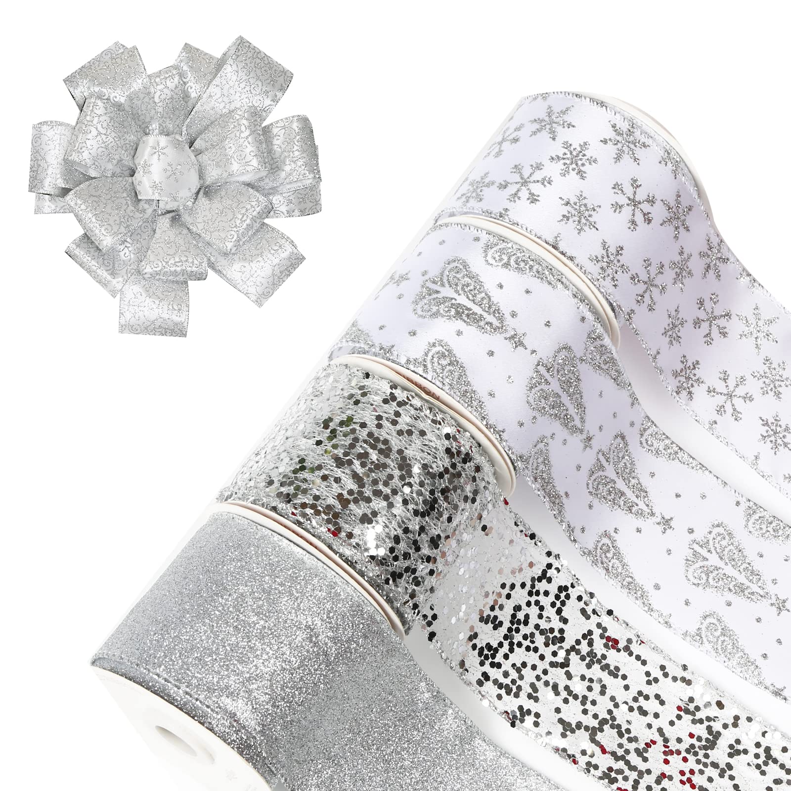 Amazon.com: UNIQOOO 40 Yard 4 Rolls Seamless Silver Christmas