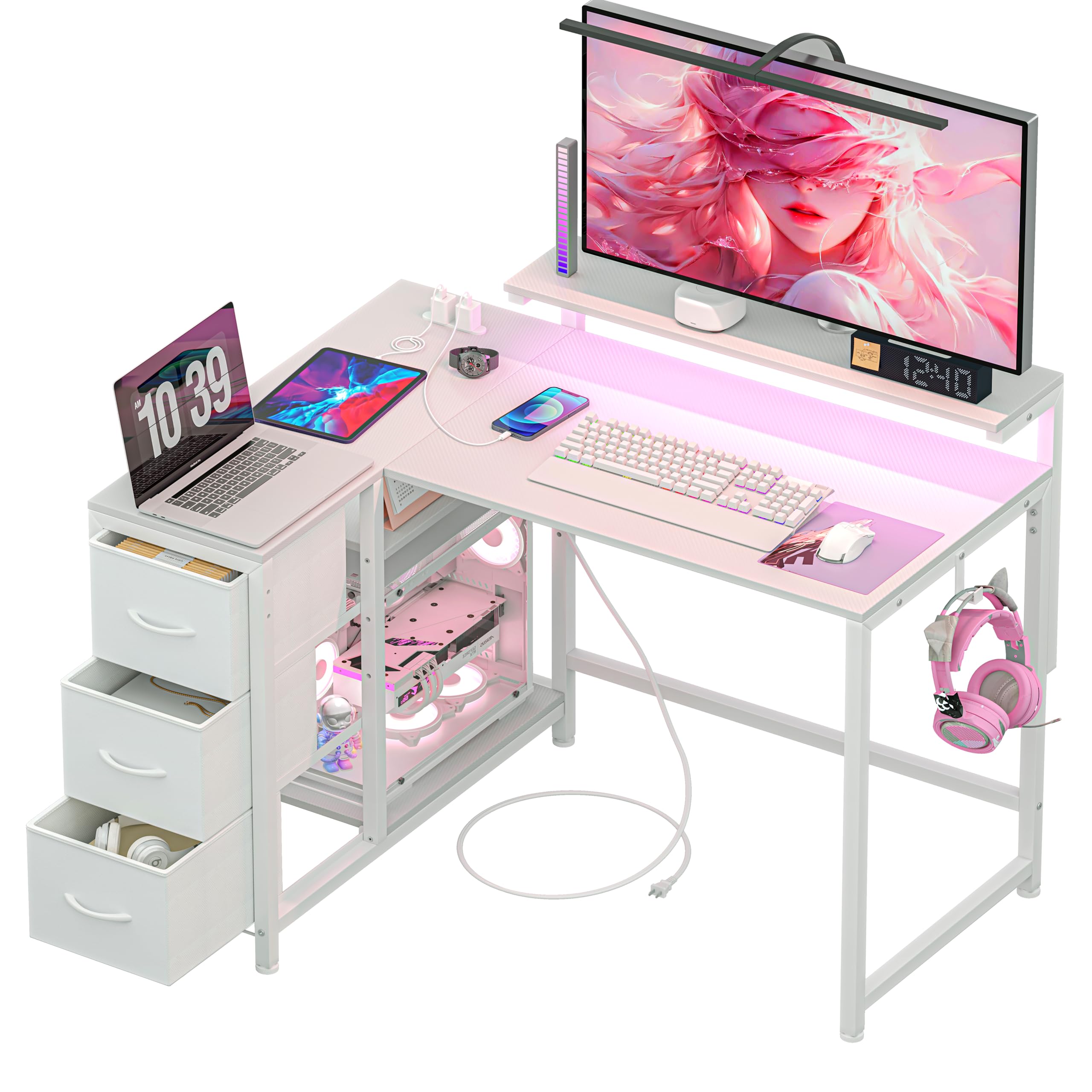 Amazon | LunarLight PCパソコンデスク 幅108奥行80高さ71.8cm